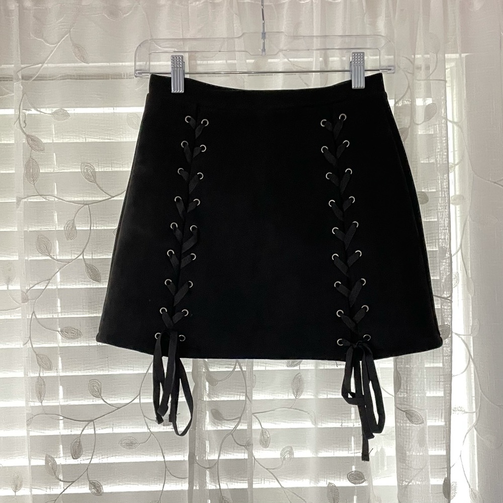 Faux Suede Lace-up Mini Skirt